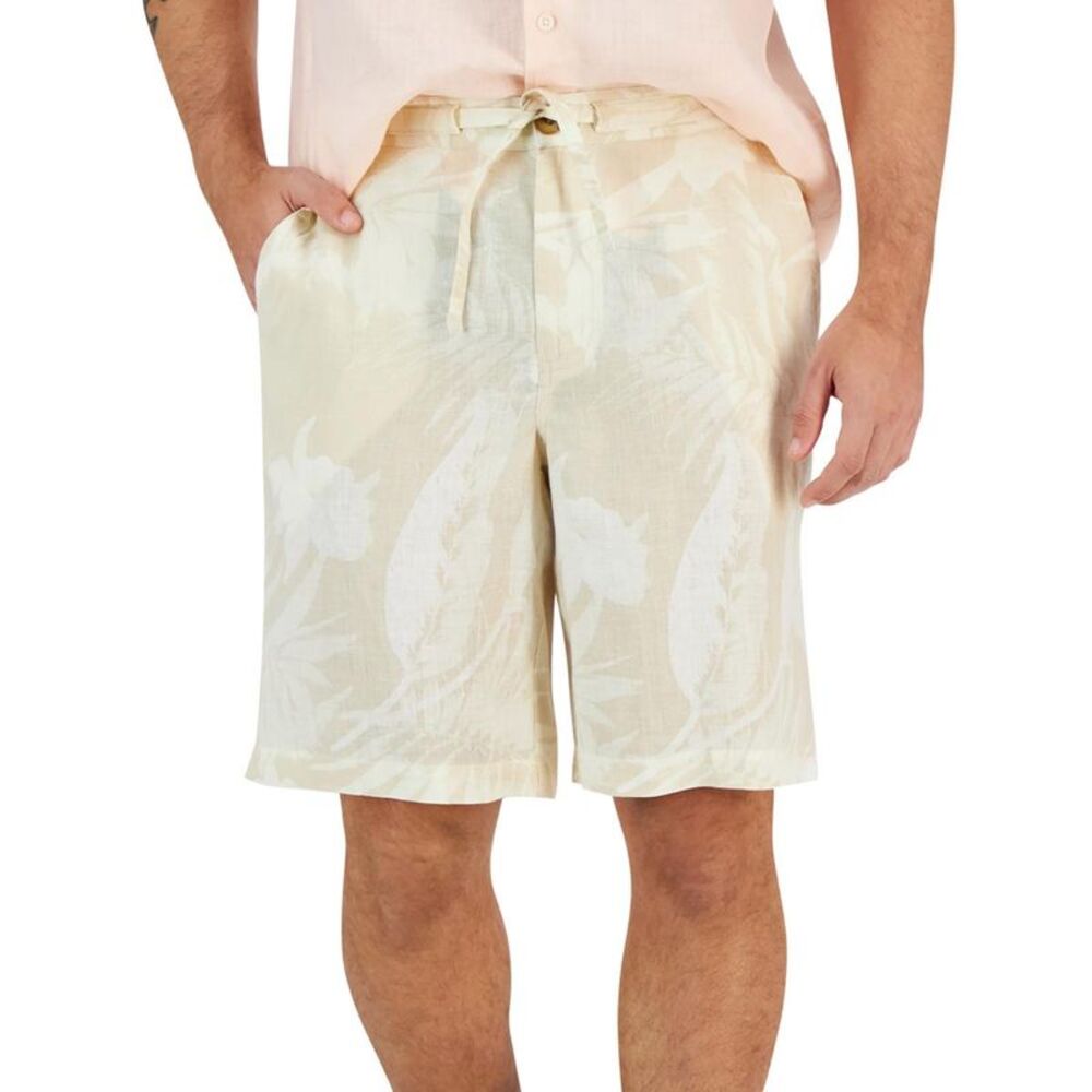 Club Room Mens Beige Linen Floral 10' Inseam Casual Shorts NWT